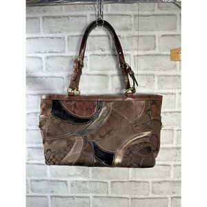 COACH Mosaic Gallery Patchwork Tote # F0873 Handbag Metallic Brown Leather